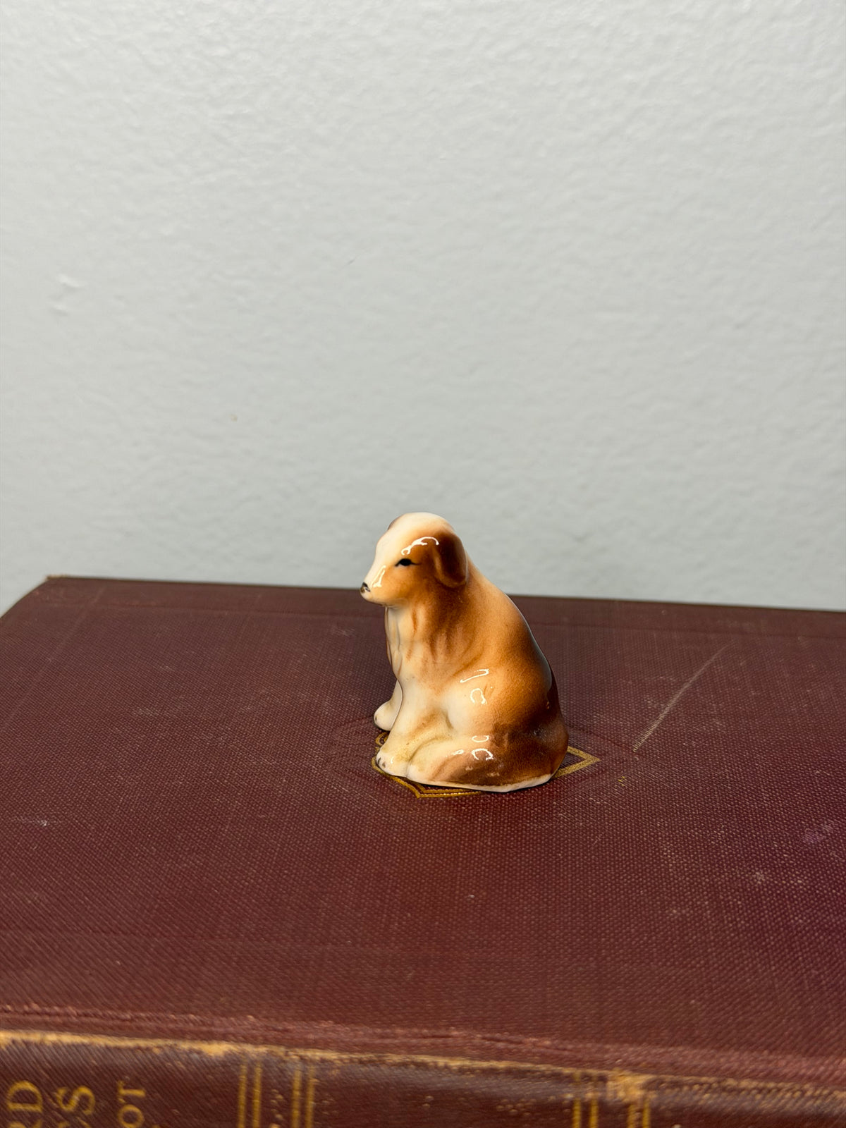 Vintage Miniature Brown and Cream Ceramic Dog Figurine