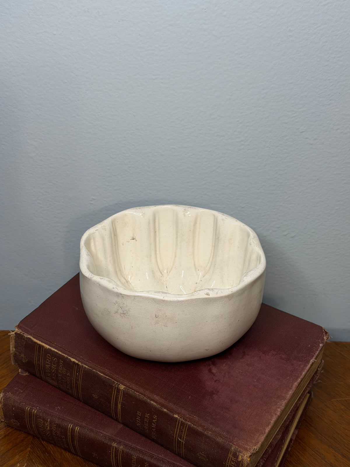 Antique Cream Ceramic Pudding Mould, Fluted Victorian Kitchenware