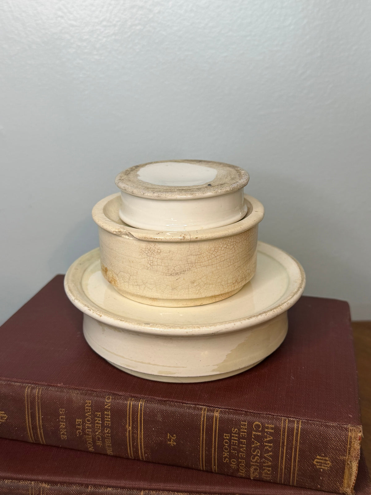 Antique Graduated Cream Stoneware Pots Set of 3