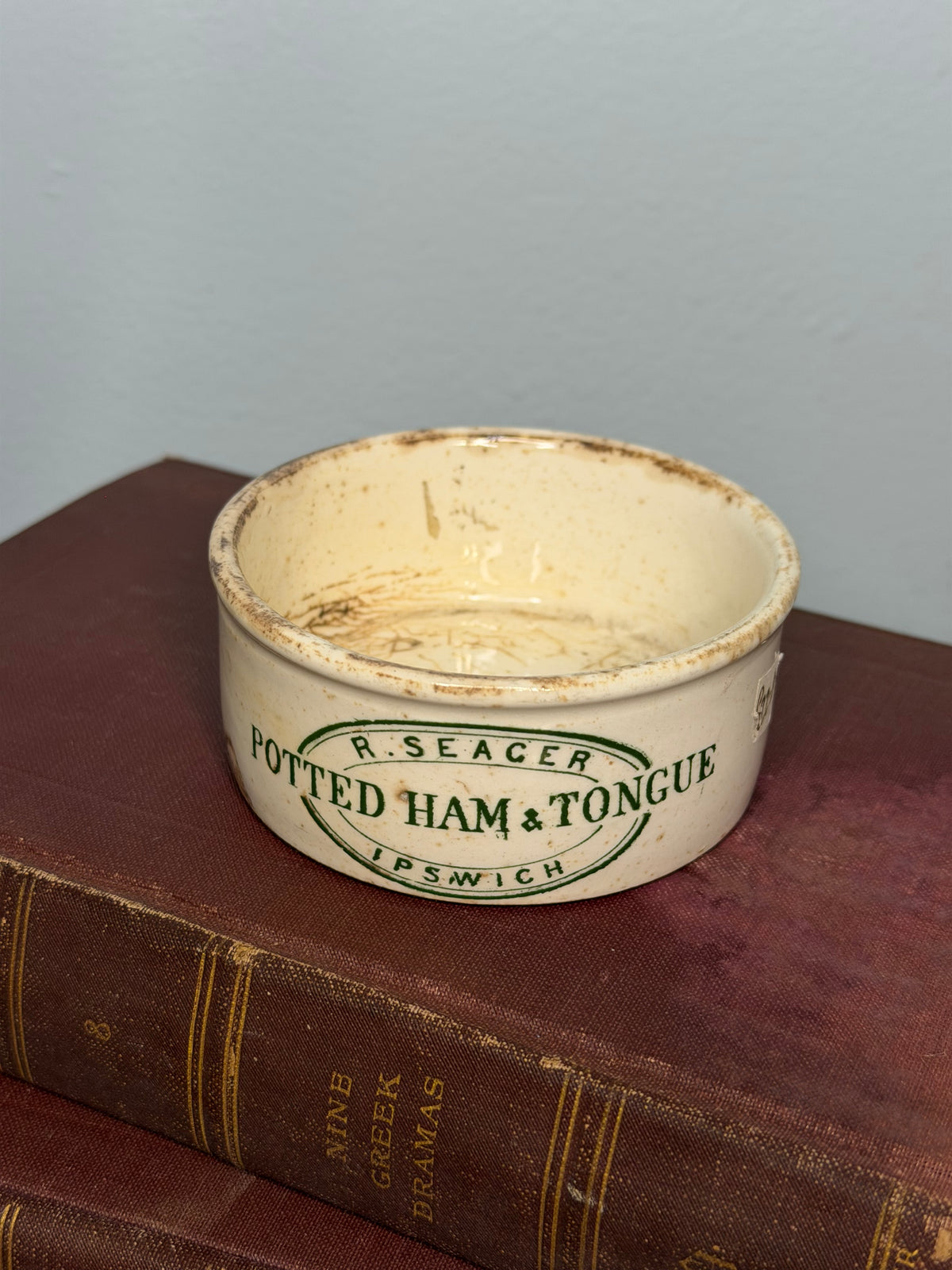 Rare Antique R. Seager Potted Ham & Tongue Advertising Pot, Ipswich England