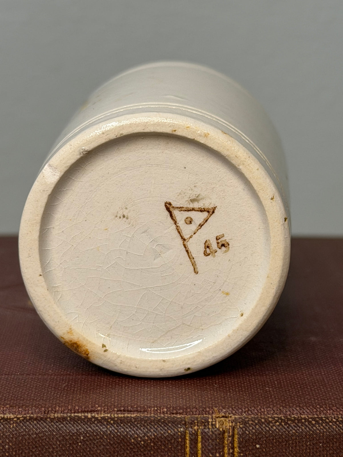 Antique Cream Stoneware Jar with Crazed Glaze