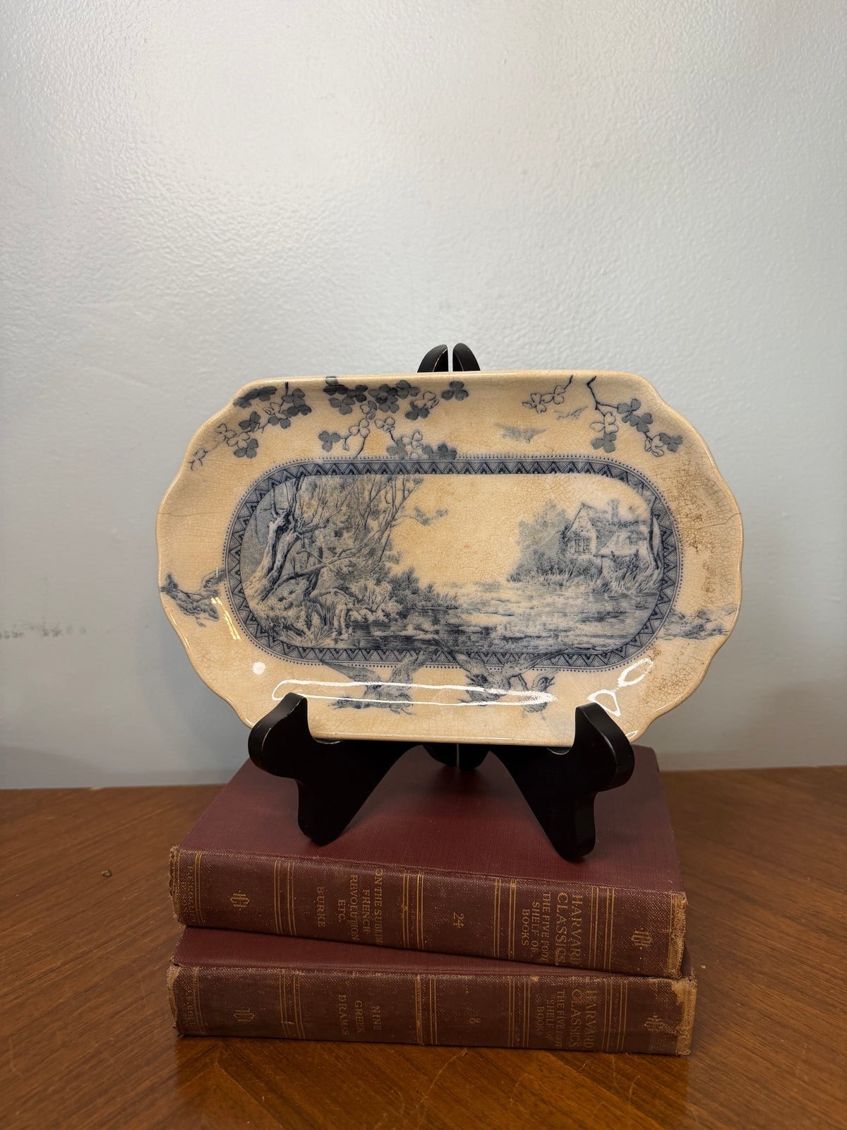 Antique Brownfield & Sons Blue Transferware Platter – Woodland Scene
