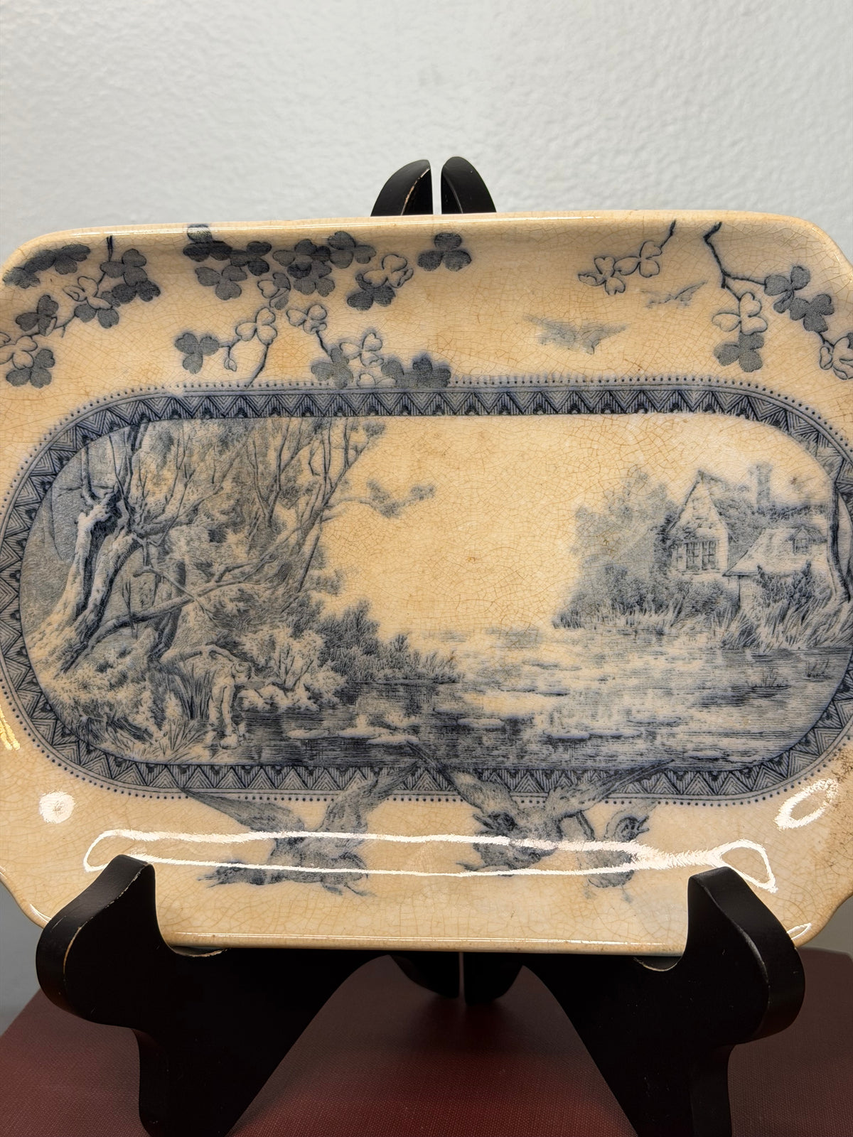 Antique Brownfield & Sons Blue Transferware Platter – Woodland Scene