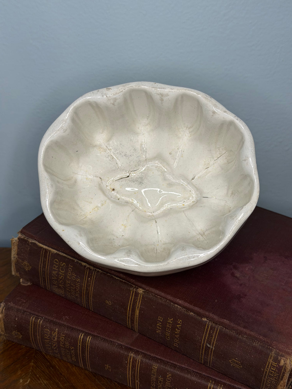 Antique Cream Ceramic Pudding Mould, Fluted Victorian Kitchenware