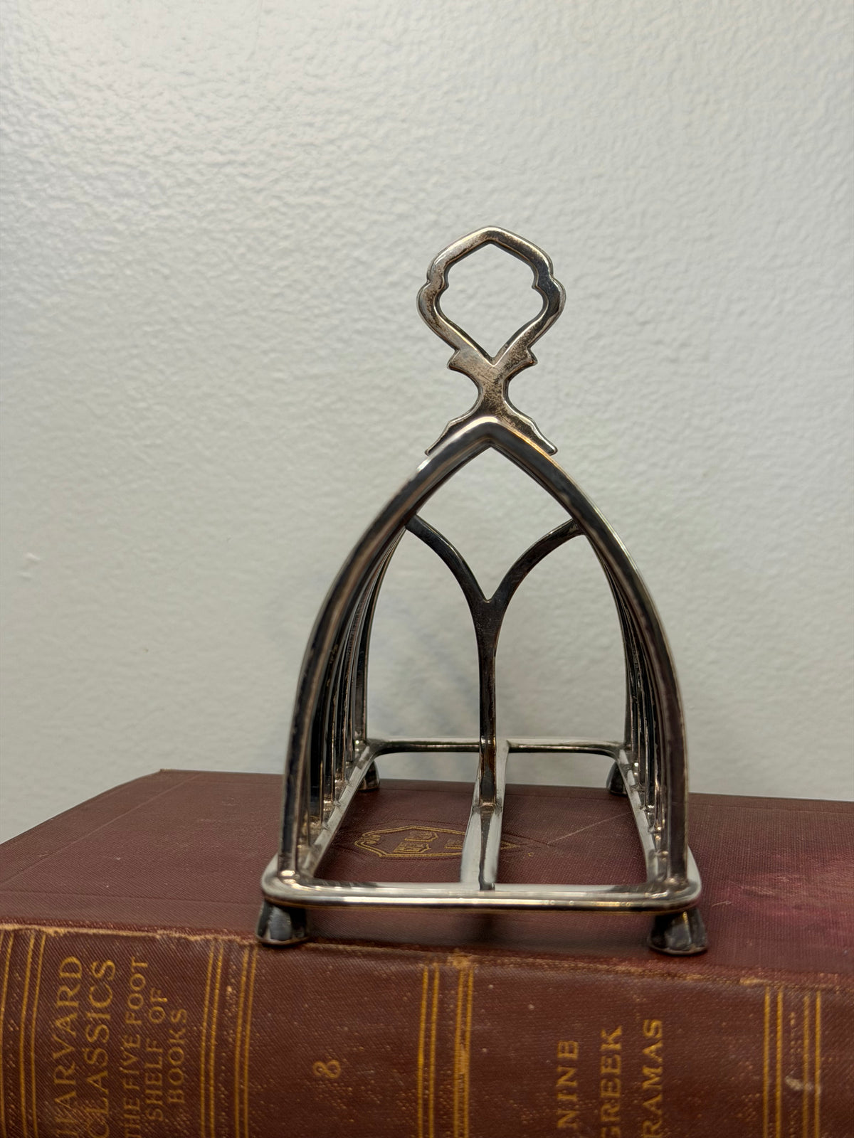 Antique Victorian Silver-Plated Toast Rack with Ornate Finial