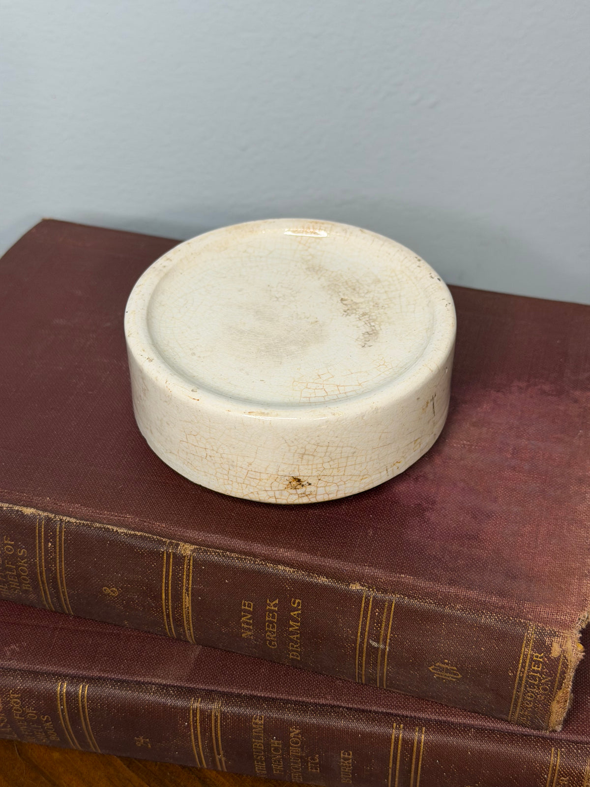 Antique Victorian Cream Ceramic Pot Base with Crazed Glaze
