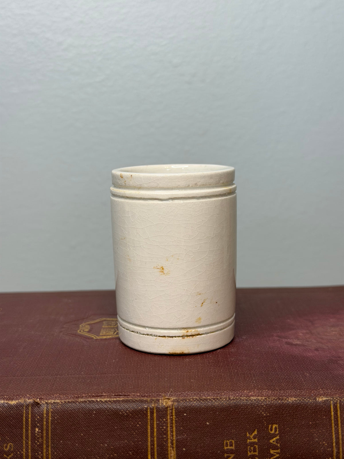 Antique Cream Stoneware Jar with Crazed Glaze