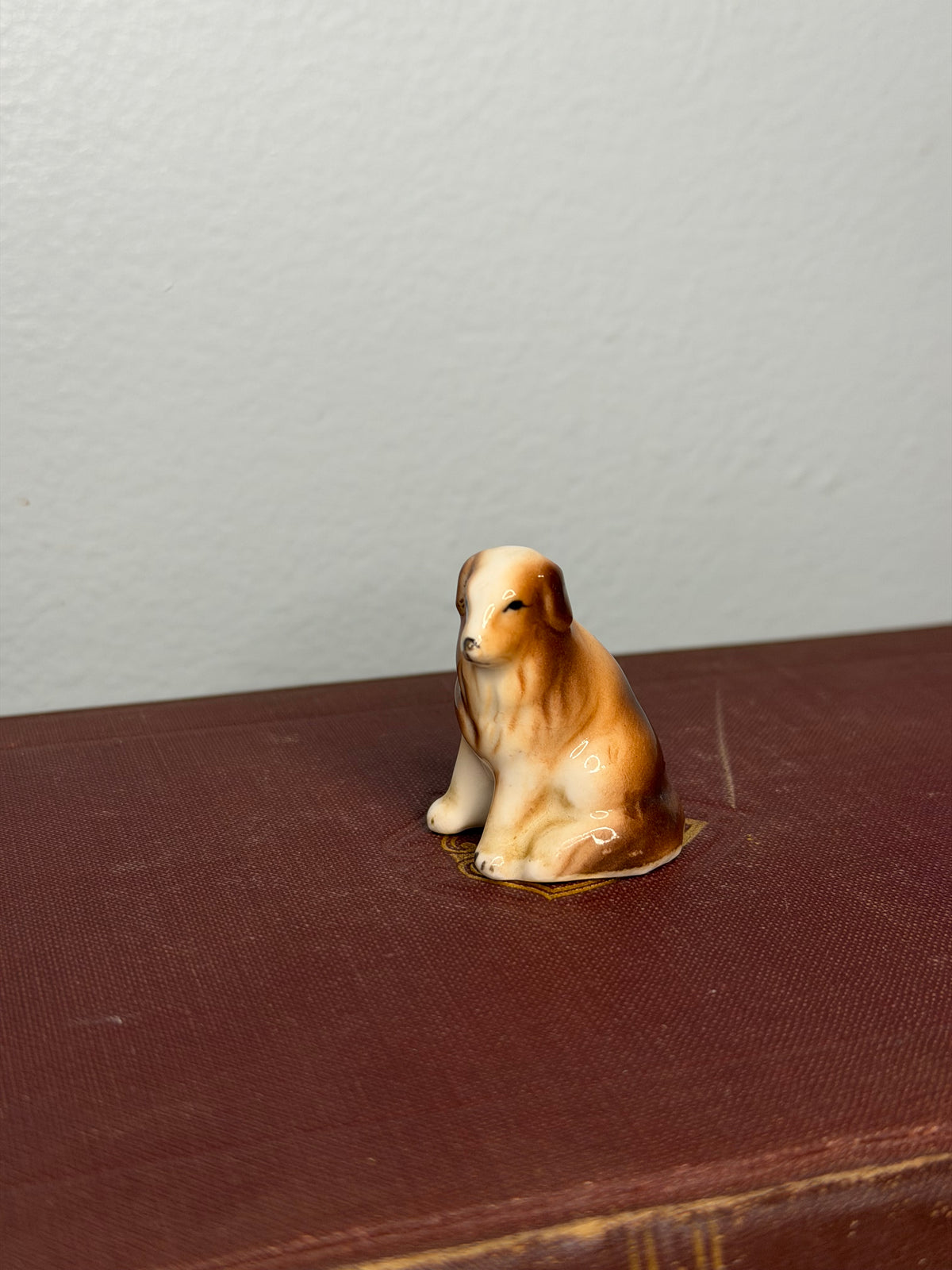 Vintage Miniature Brown and Cream Ceramic Dog Figurine