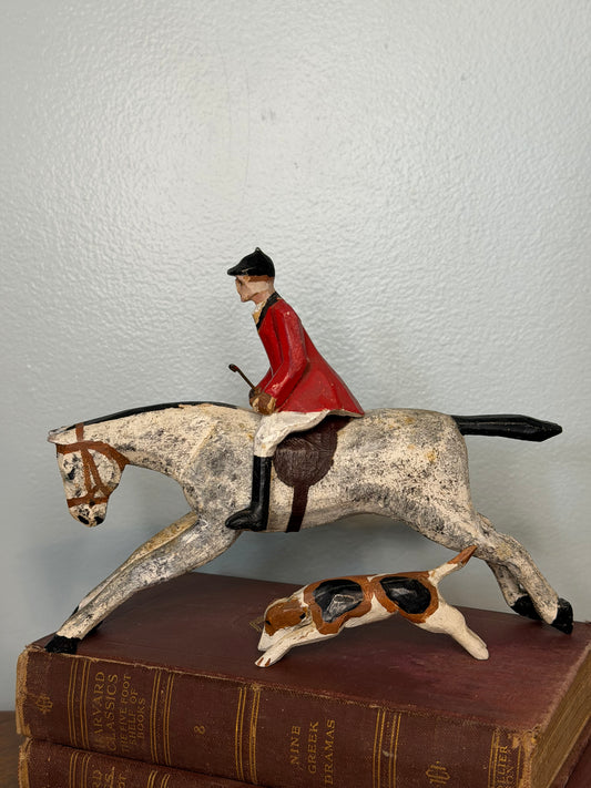 Rare English Wooden Fox-Hunting Figure with Leather Saddle, by Frank Whittington