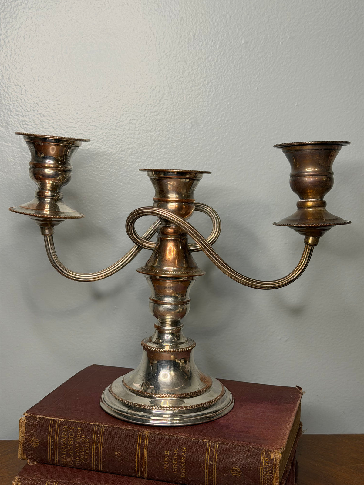 Vintage English Silver-Plated Three-Arm Candelabra, Traditional Table Centrepiece