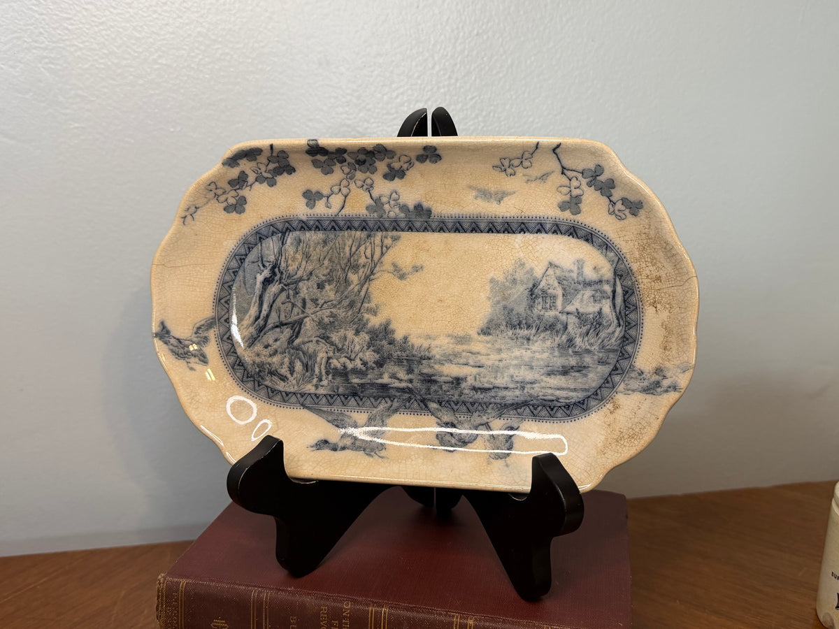 Antique Brownfield & Sons Blue Transferware Platter – Woodland Scene