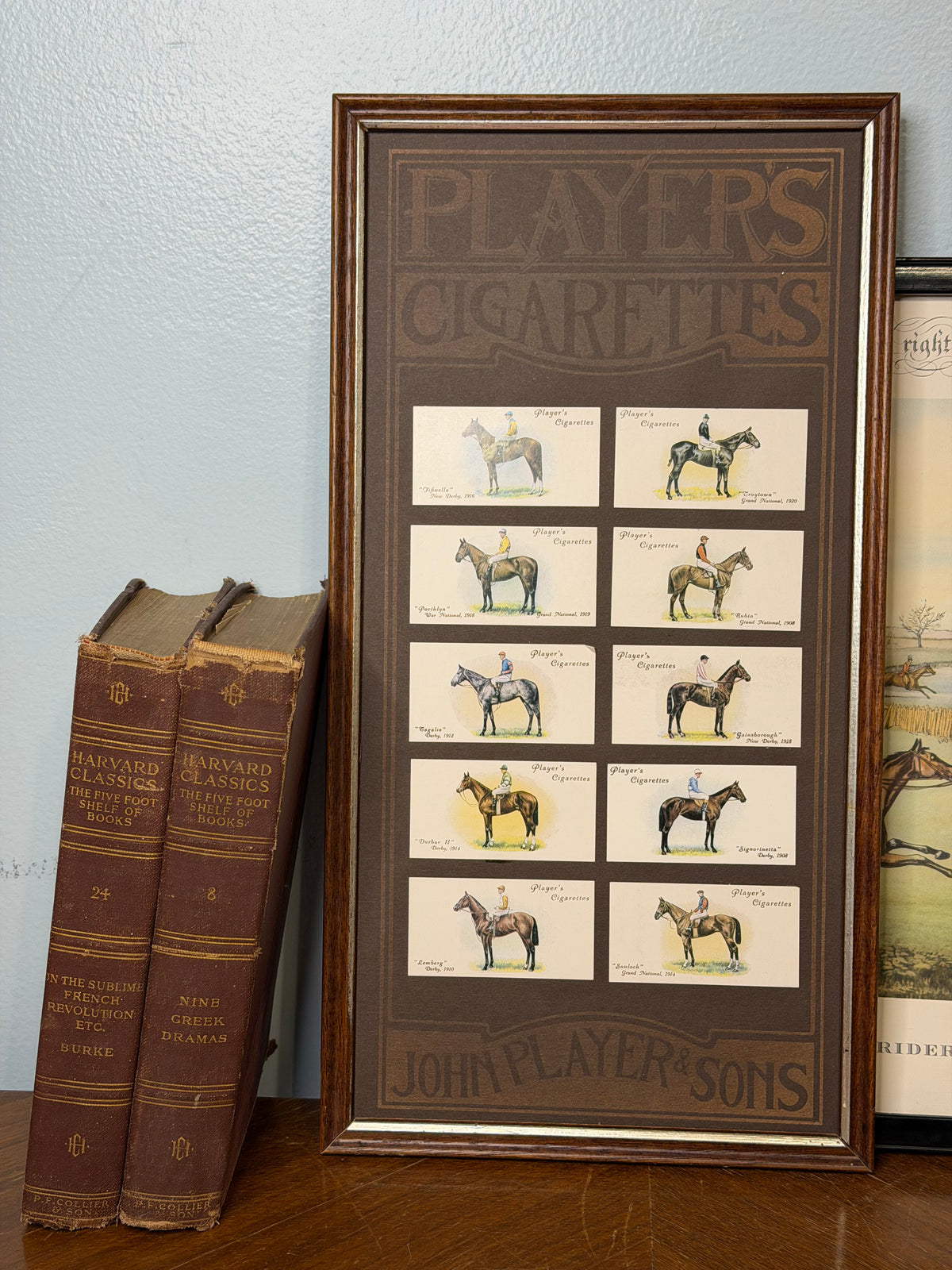 1933 John Player & Sons Horse Racing Cigarette Cards, Framed Set of 10, Derby and Grand National Winners
