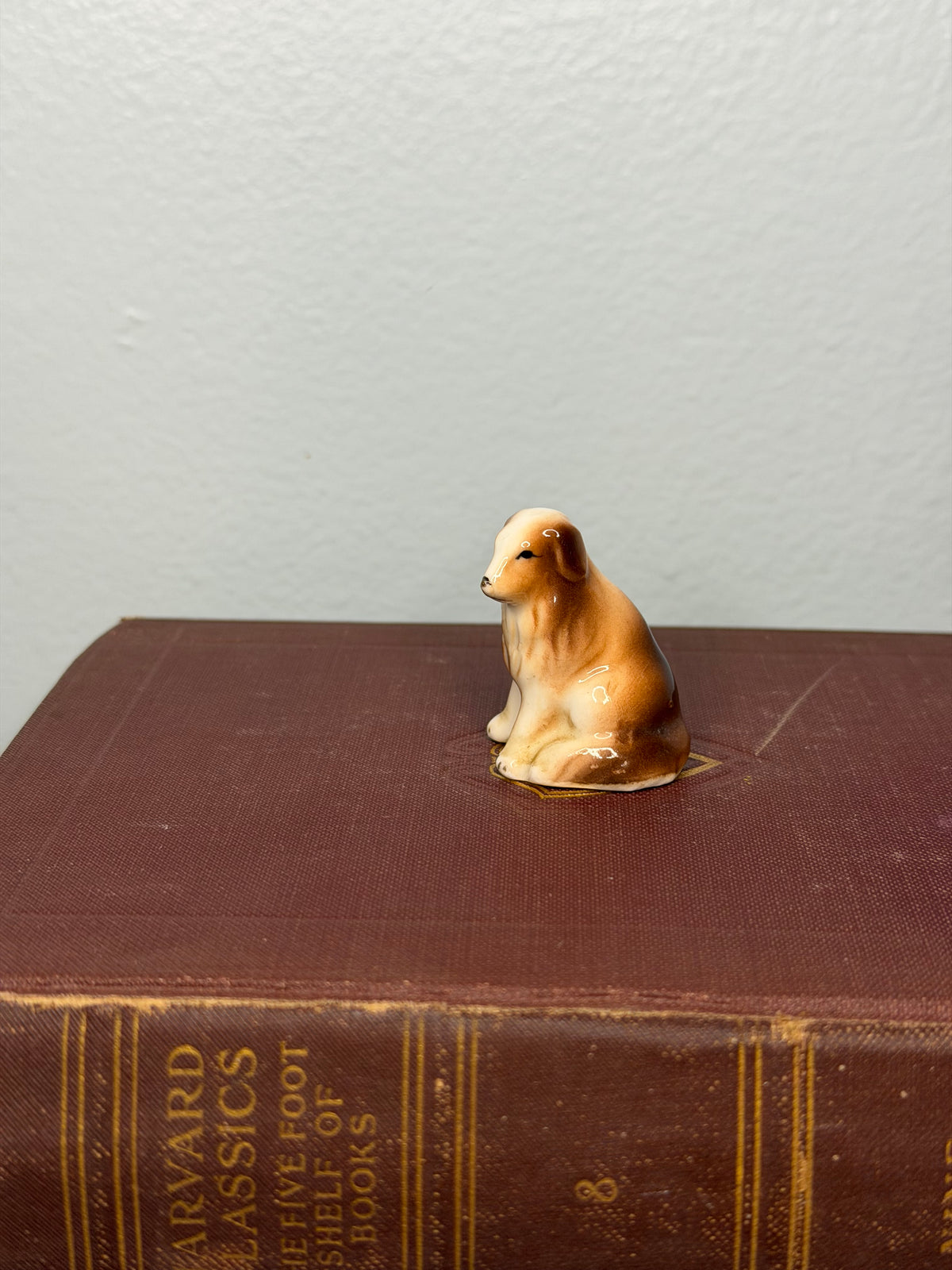 Vintage Miniature Brown and Cream Ceramic Dog Figurine