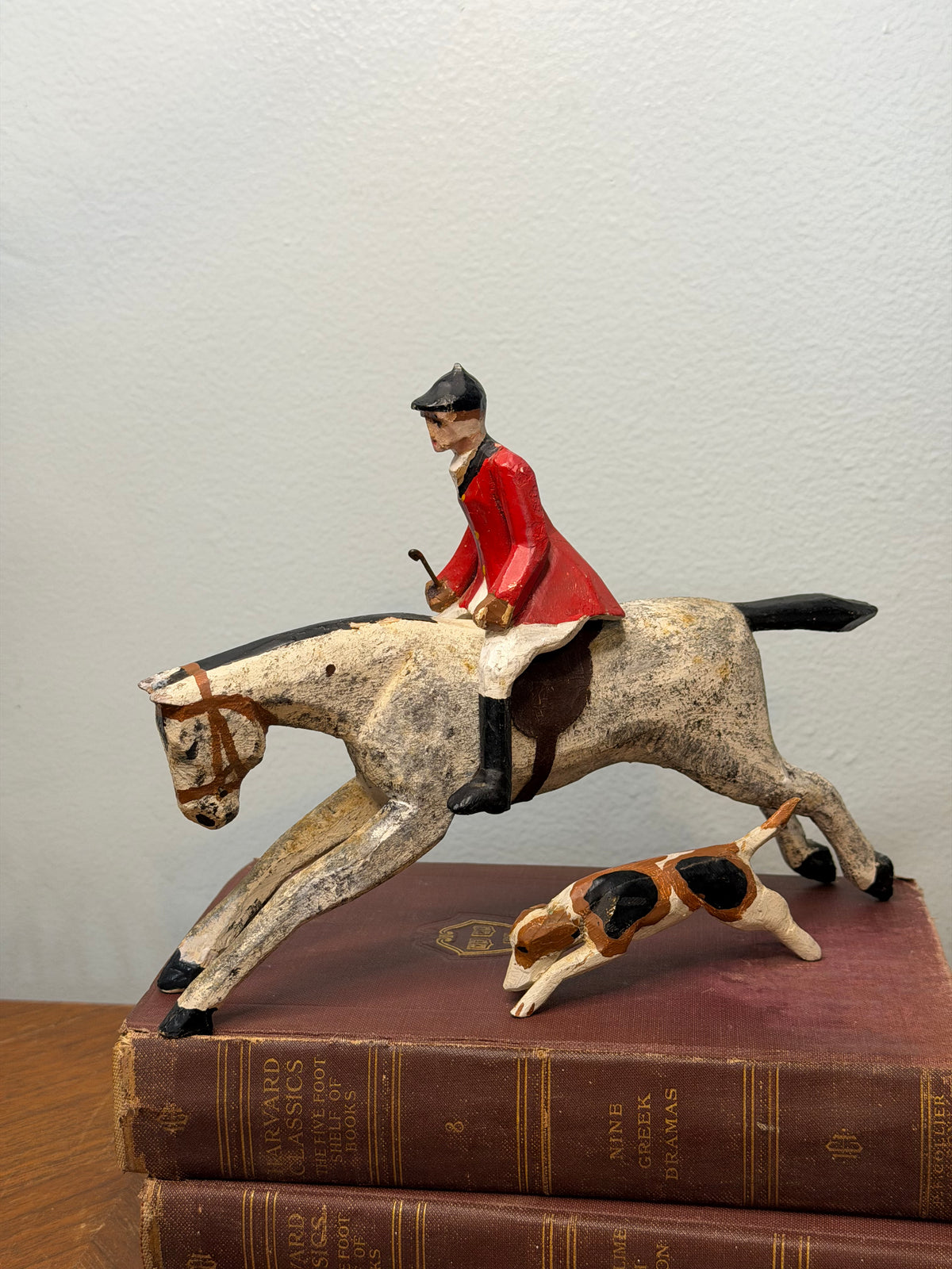 Rare English Wooden Fox-Hunting Figure with Leather Saddle, by Frank Whittington