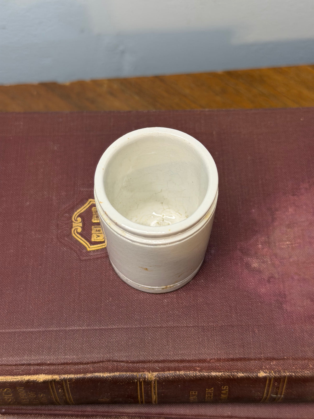 Antique Cream Stoneware Jar with Crazed Glaze