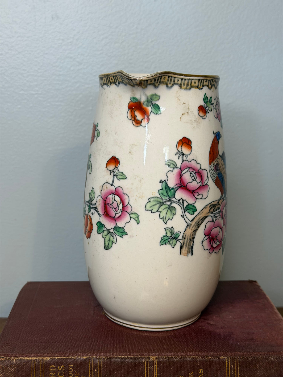Antique Victorian Pheasants & Flowers Ironstone Pitcher by Winkle & Co, England