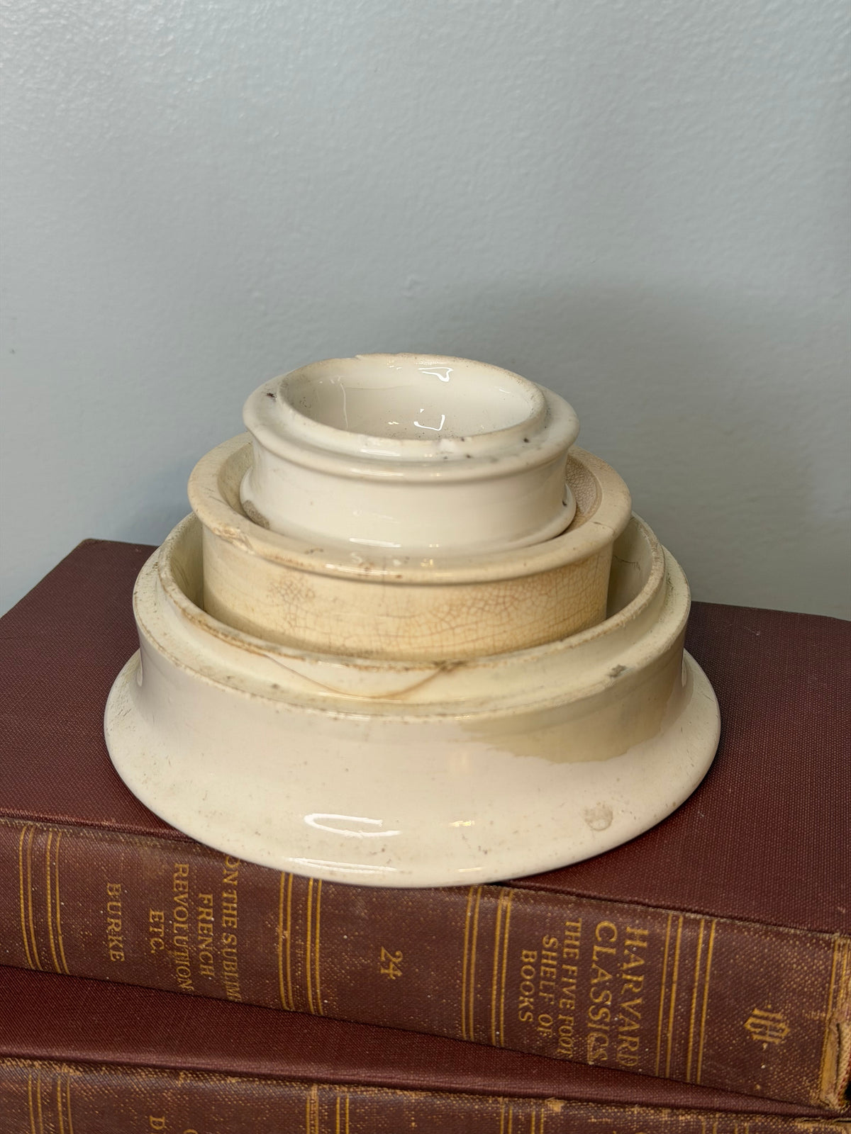 Antique Graduated Cream Stoneware Pots Set of 3