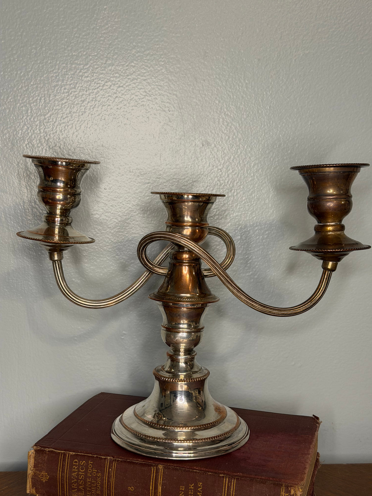 Vintage English Silver-Plated Three-Arm Candelabra, Traditional Table Centrepiece