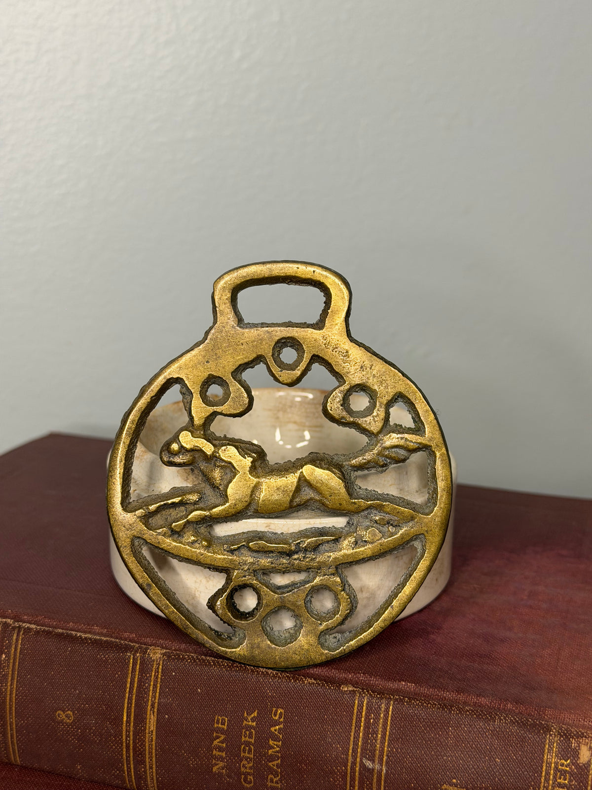 Vintage English Brass Running Hare Horse Brass, Traditional Harness Ornament
