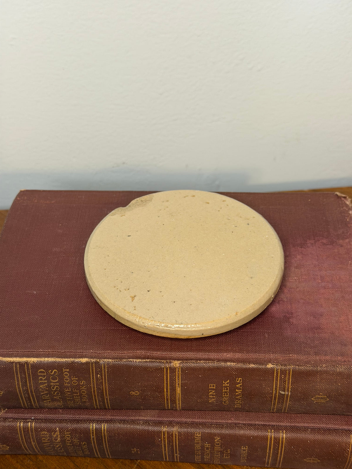 Set of 3 Antique Cream Stoneware Pot Lids