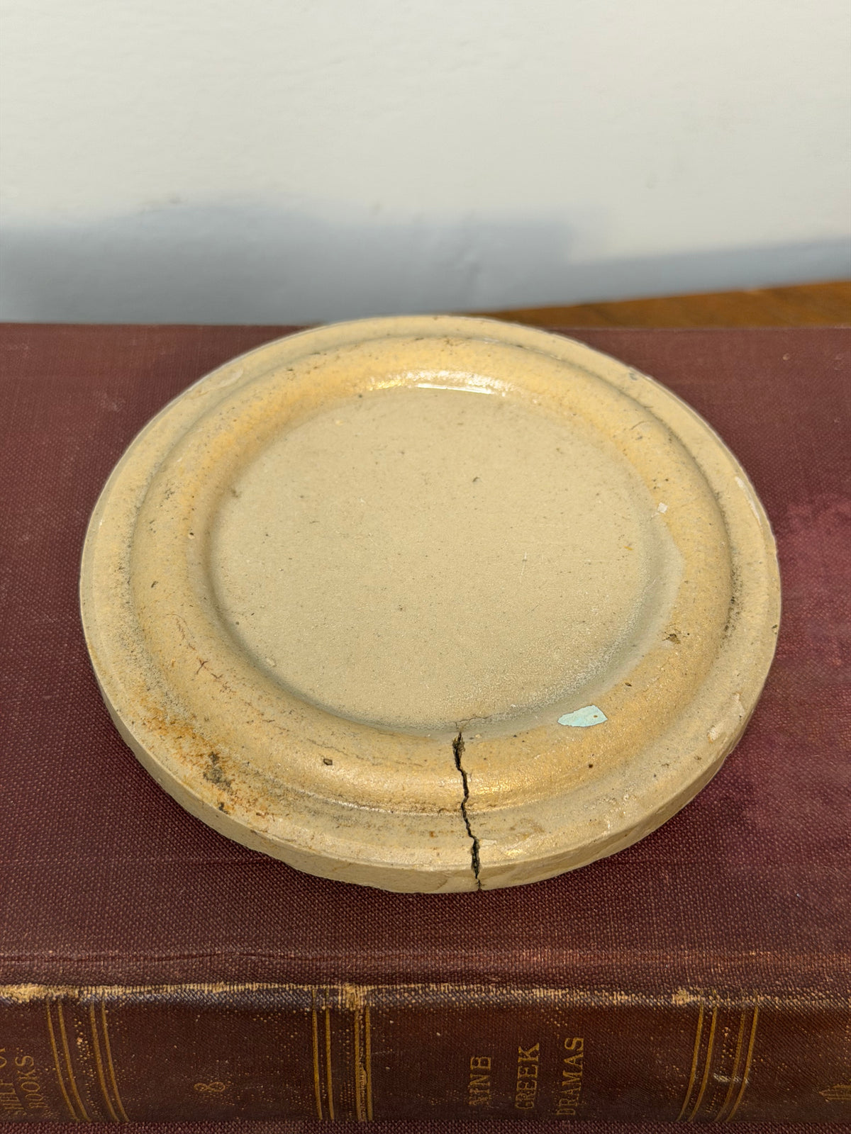 Set of 3 Antique Cream Stoneware Pot Lids