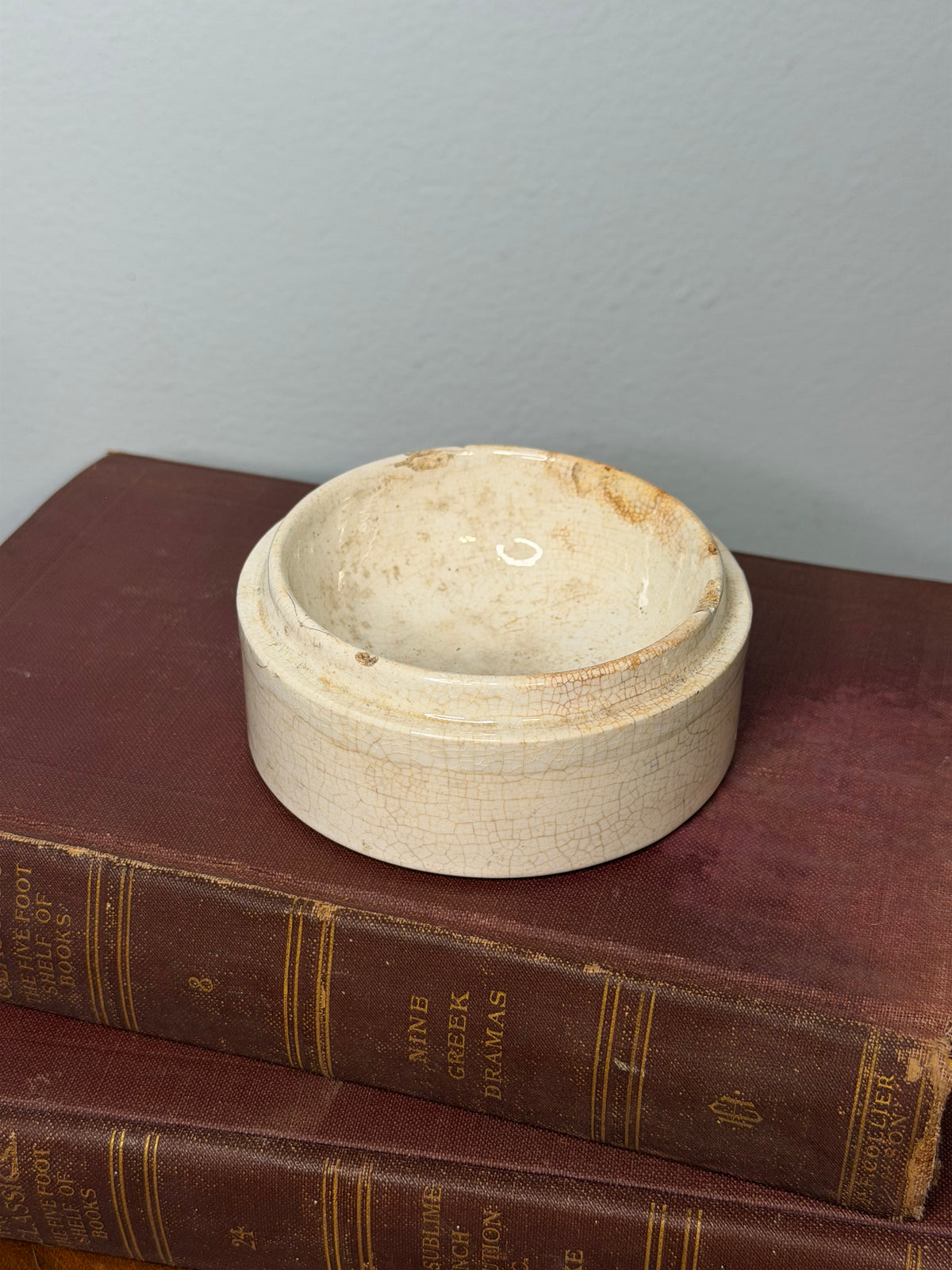 Antique Victorian Cream Ceramic Pot Base with Crazed Glaze