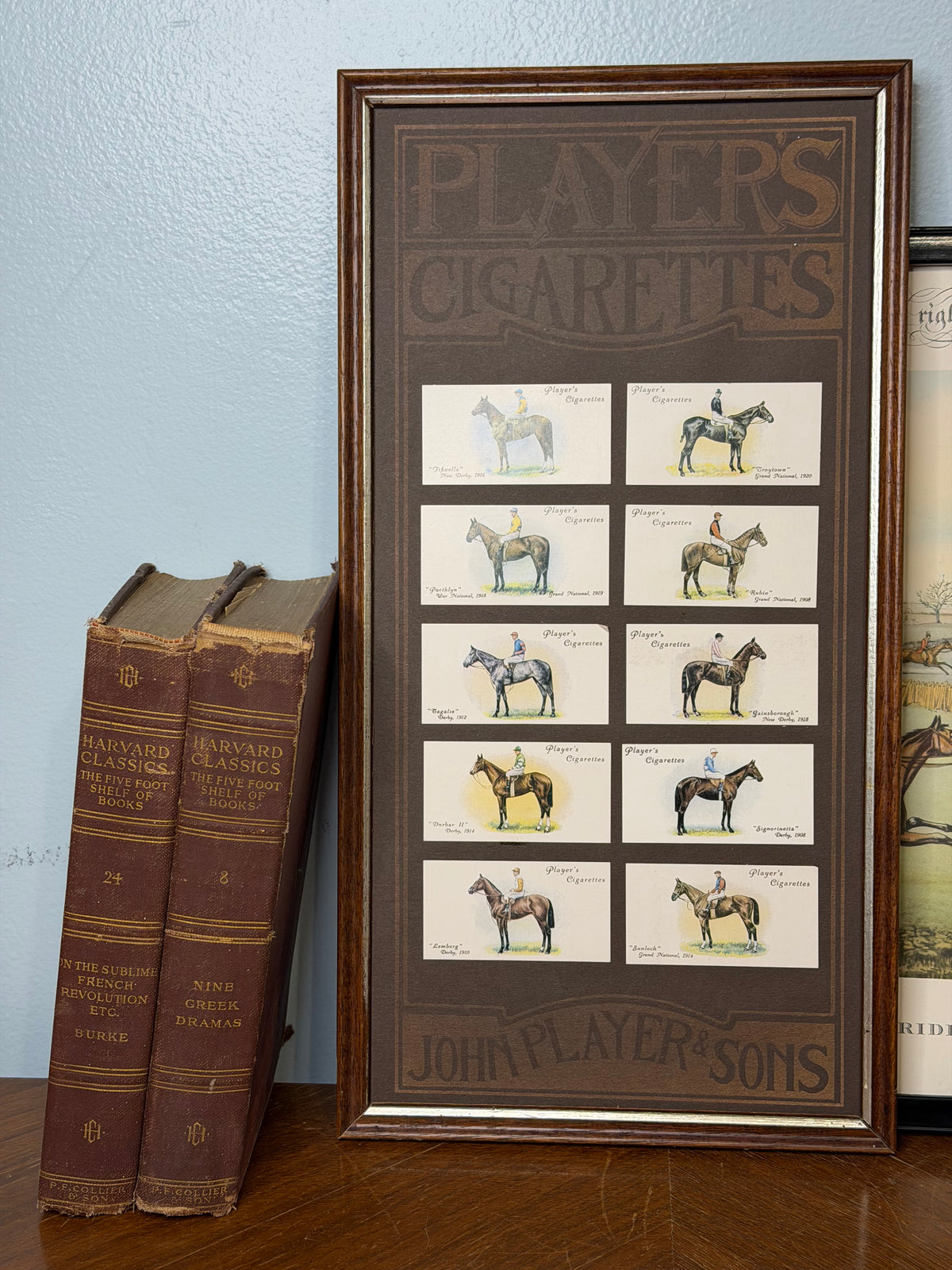 1933 John Player & Sons Horse Racing Cigarette Cards, Framed Set of 10, Derby and Grand National Winners