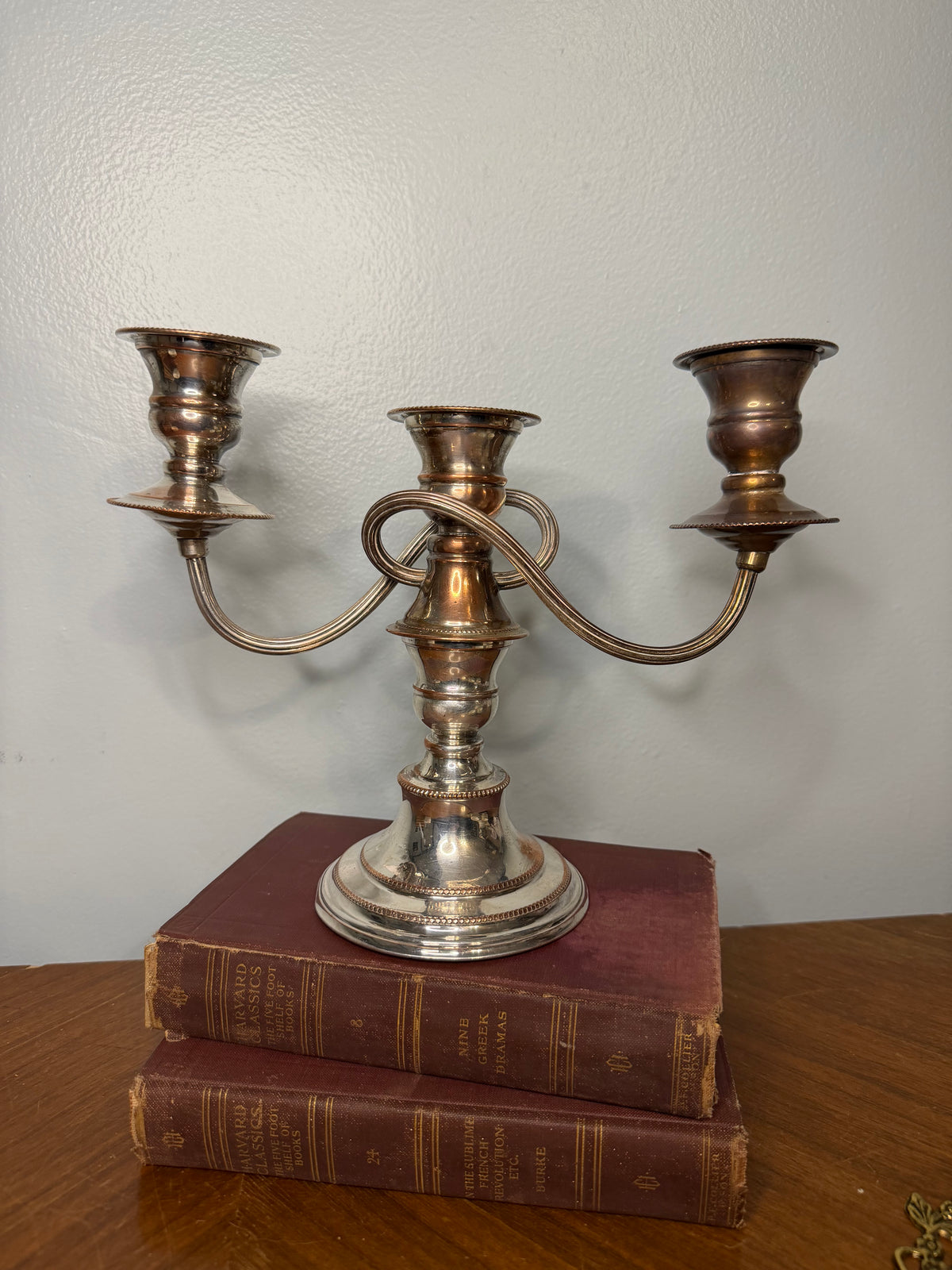 Vintage English Silver-Plated Three-Arm Candelabra, Traditional Table Centrepiece
