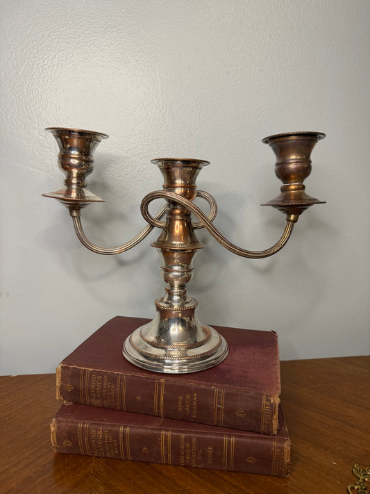 Vintage English Silver-Plated Three-Arm Candelabra, Traditional Table Centrepiece