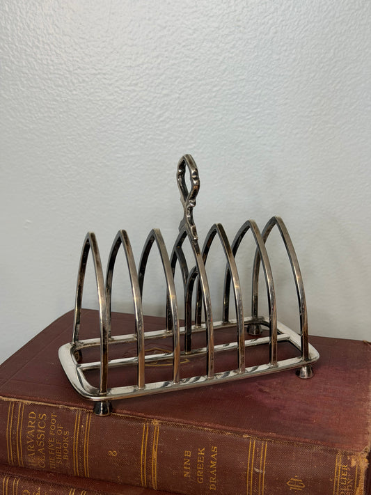Antique Victorian Silver-Plated Toast Rack with Ornate Finial