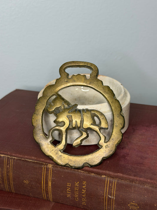 Vintage English Brass Leaping Horse Horse Brass, Traditional Harness Ornament