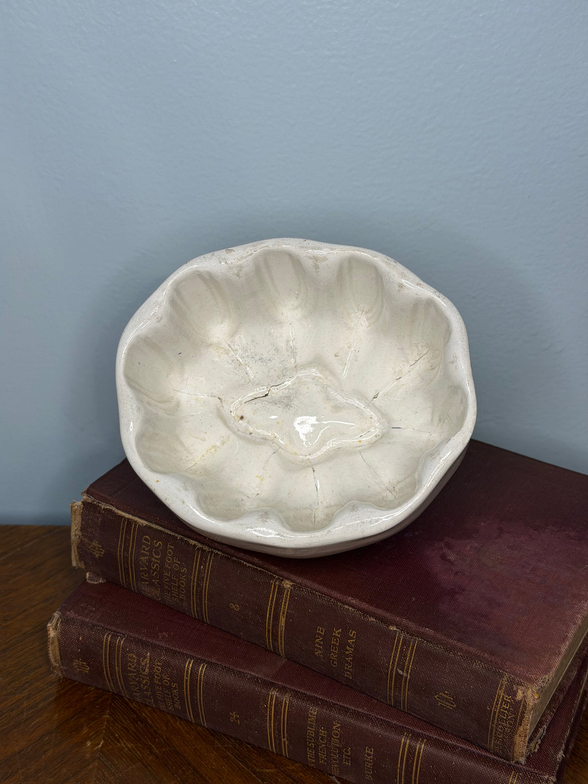 Antique Cream Ceramic Pudding Mould, Fluted Victorian Kitchenware