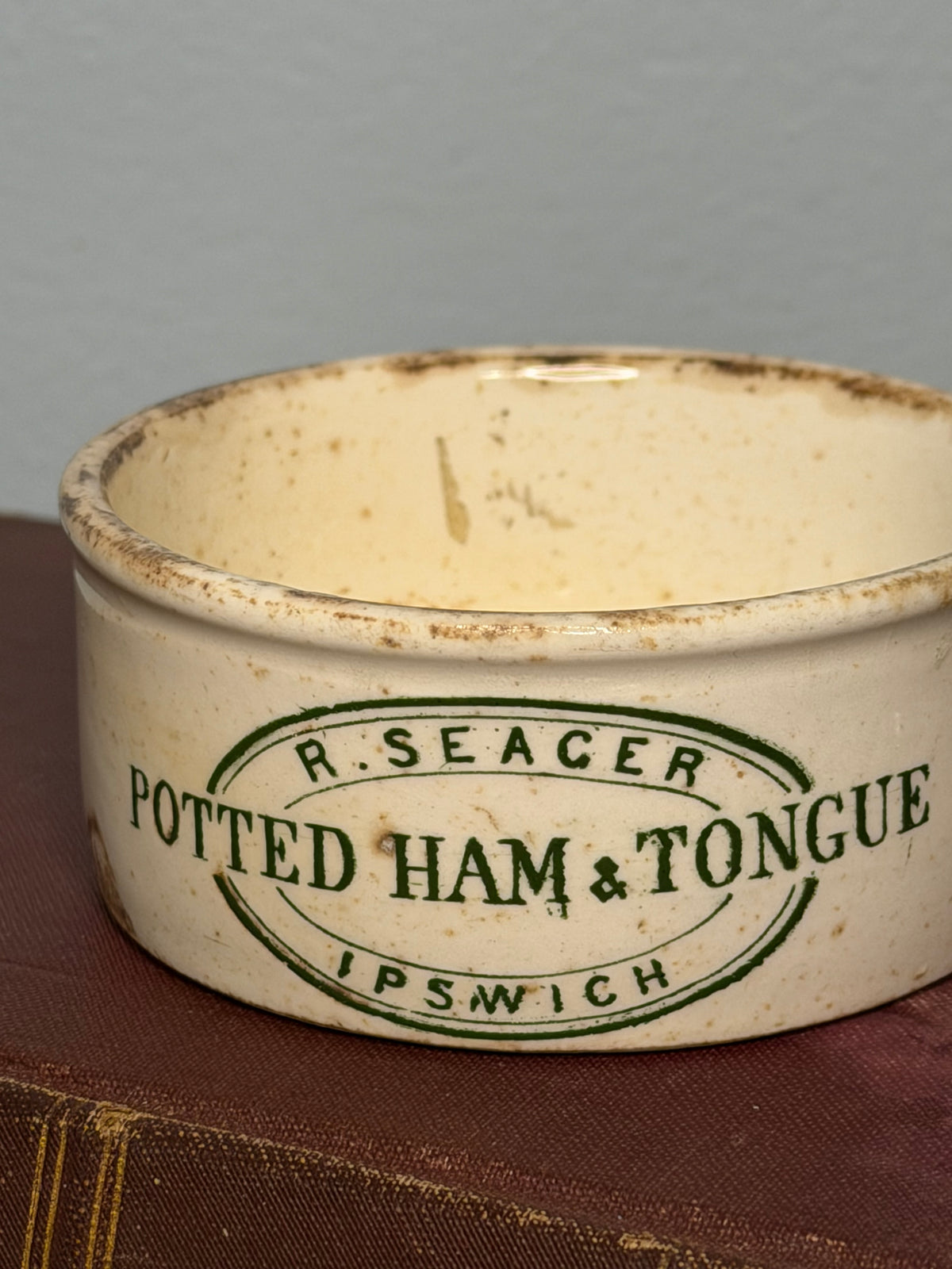 Rare Antique R. Seager Potted Ham & Tongue Advertising Pot, Ipswich England