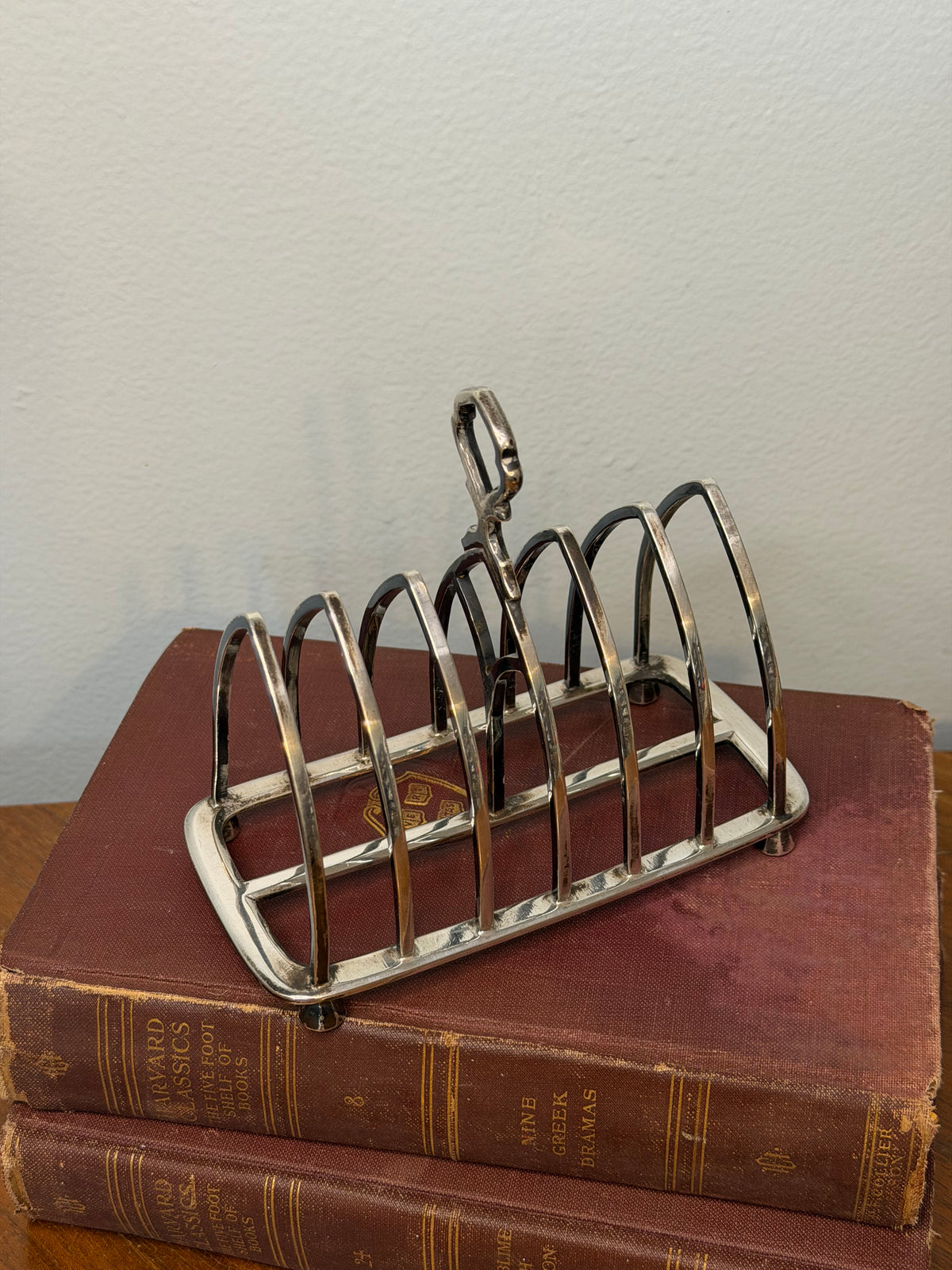 Antique Victorian Silver-Plated Toast Rack with Ornate Finial