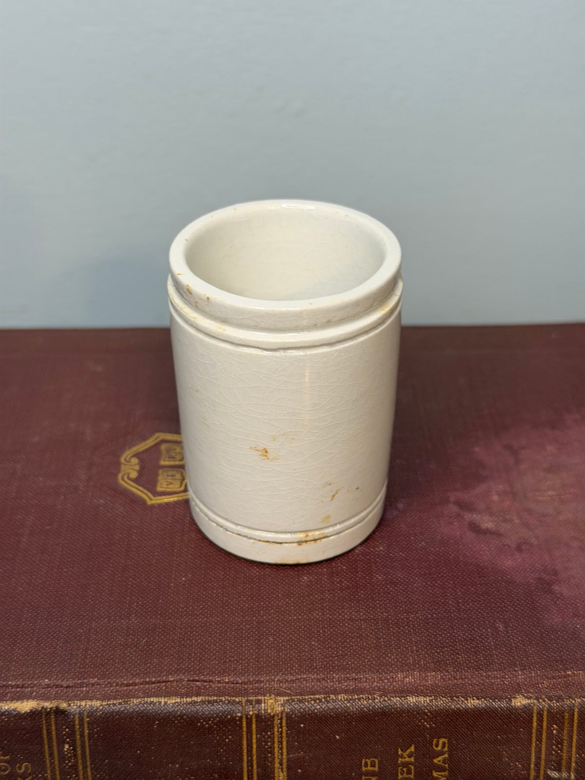 Antique Cream Stoneware Jar with Crazed Glaze