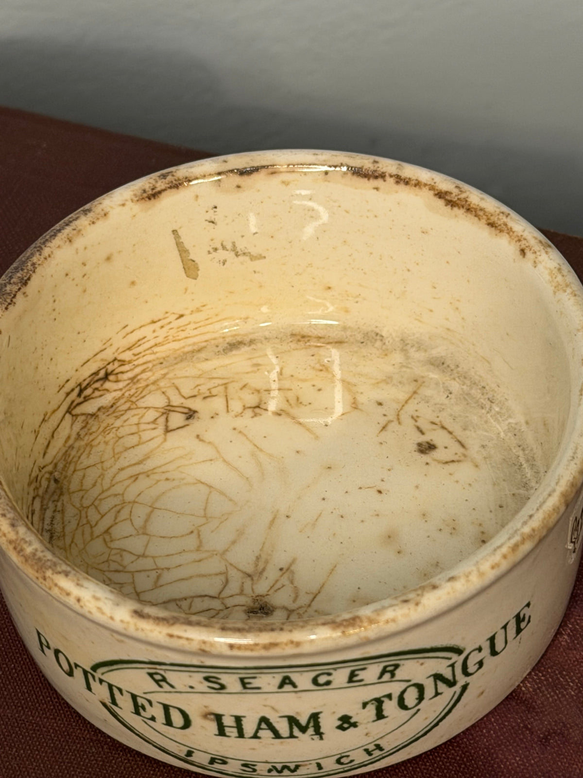 Rare Antique R. Seager Potted Ham & Tongue Advertising Pot, Ipswich England