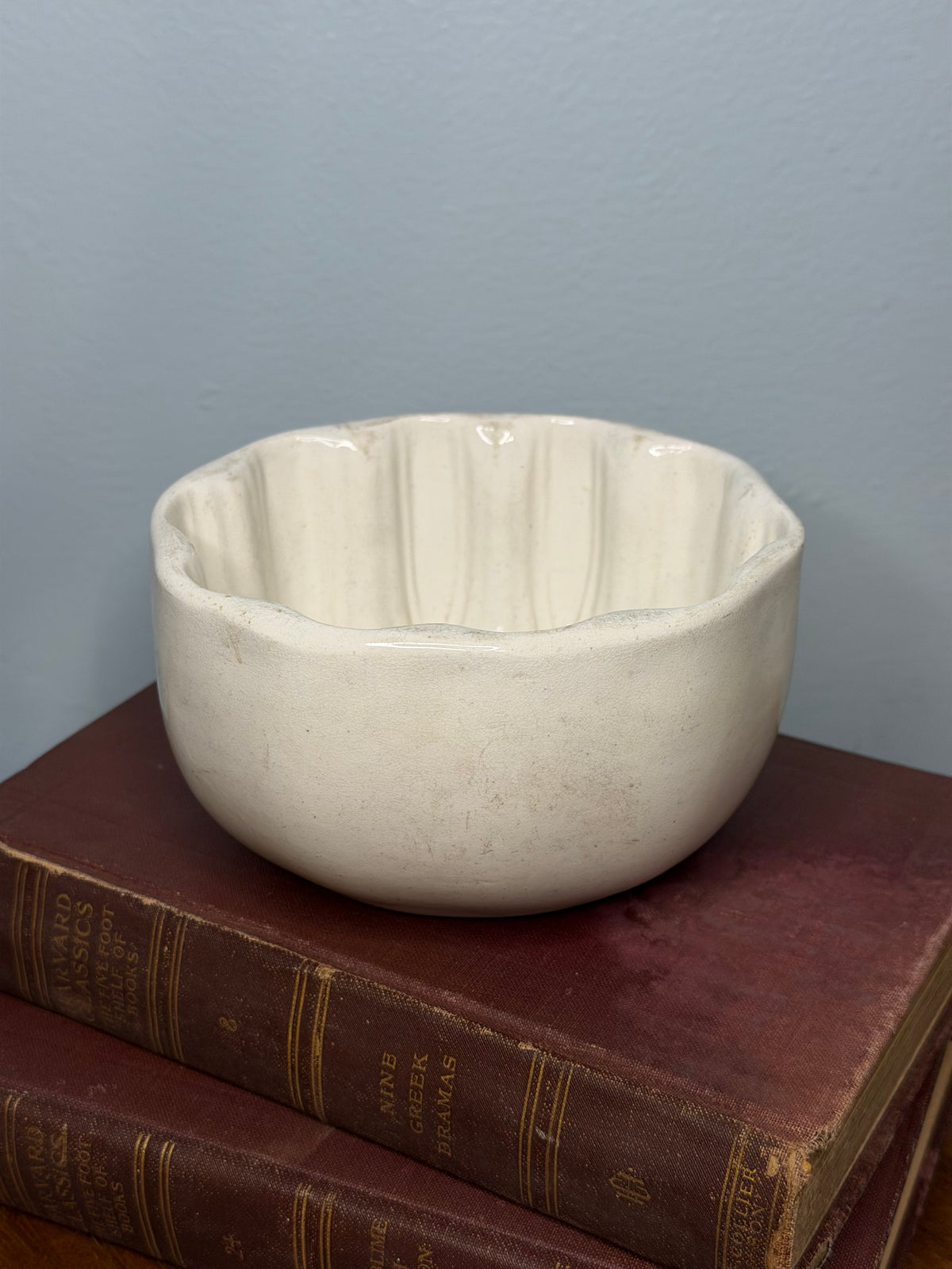 Antique Cream Ceramic Pudding Mould, Fluted Victorian Kitchenware