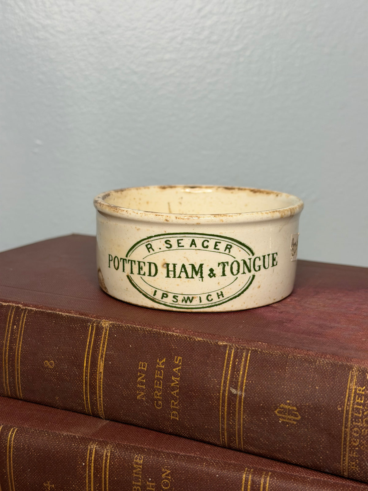 Rare Antique R. Seager Potted Ham & Tongue Advertising Pot, Ipswich England