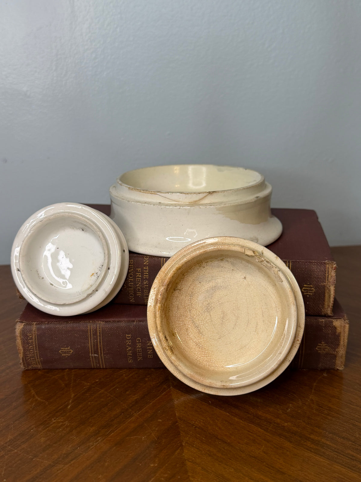 Antique Graduated Cream Stoneware Pots Set of 3